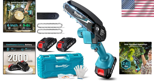 Cordless 6-Inch Mini Chainsaw with 2 Batteries - Ideal for Pruning and Cutting