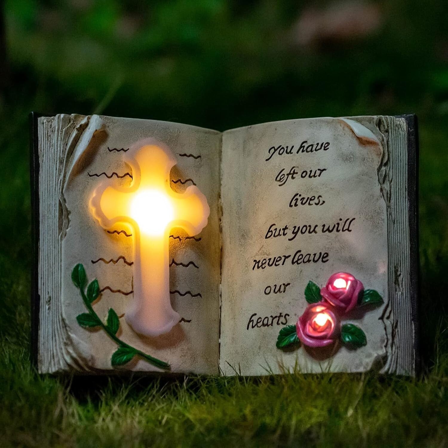 Durable Resin Solar Bible Cross Stake Light for Garden & Grave Decoration