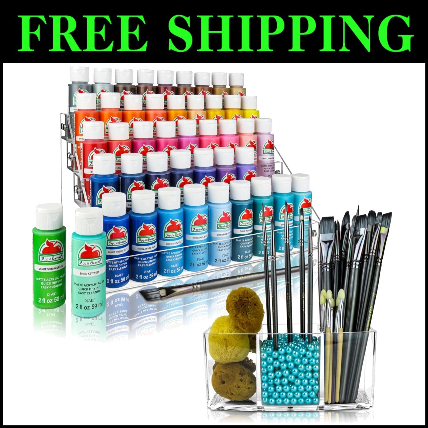 Thick Durable Seafoam Green Paint Organizer with Brush Holder - Portable Design