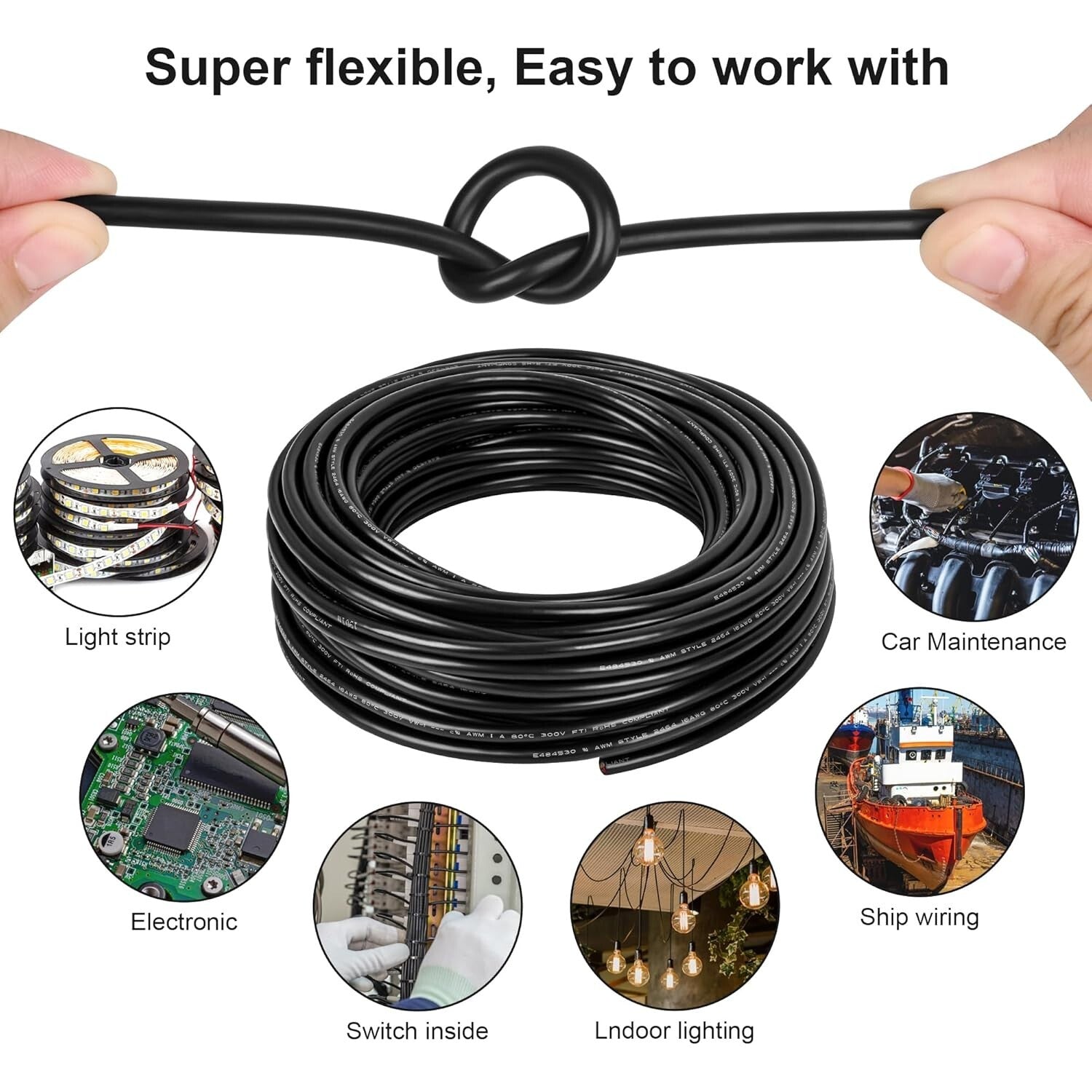 Weather-Resistant 12 Gauge Stranded Wire - 200FT Copper Cable for DIY Projects