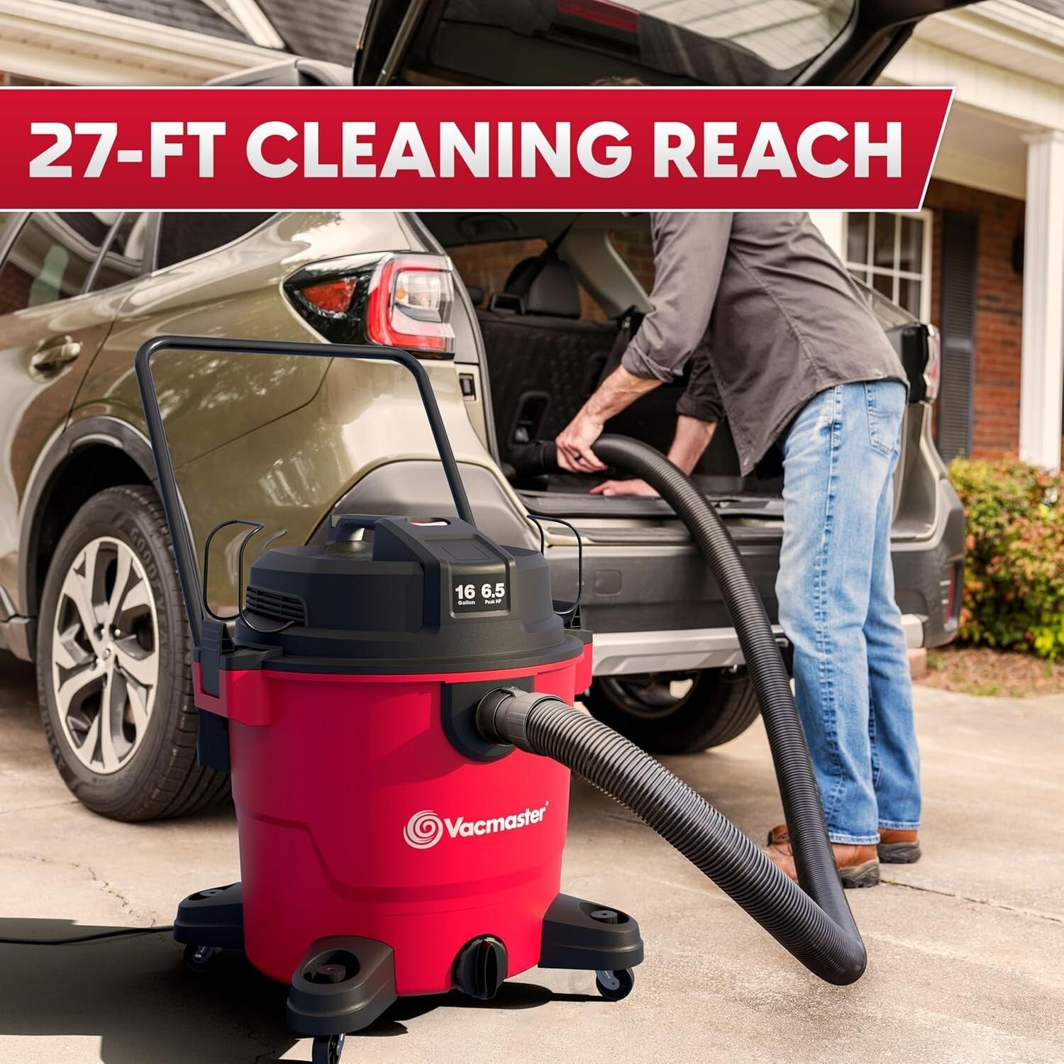 Red 16-Gallon Wet/Dry Vacuum with 145 CFM Power - Perfect Indoor/Outdoor Cleaner