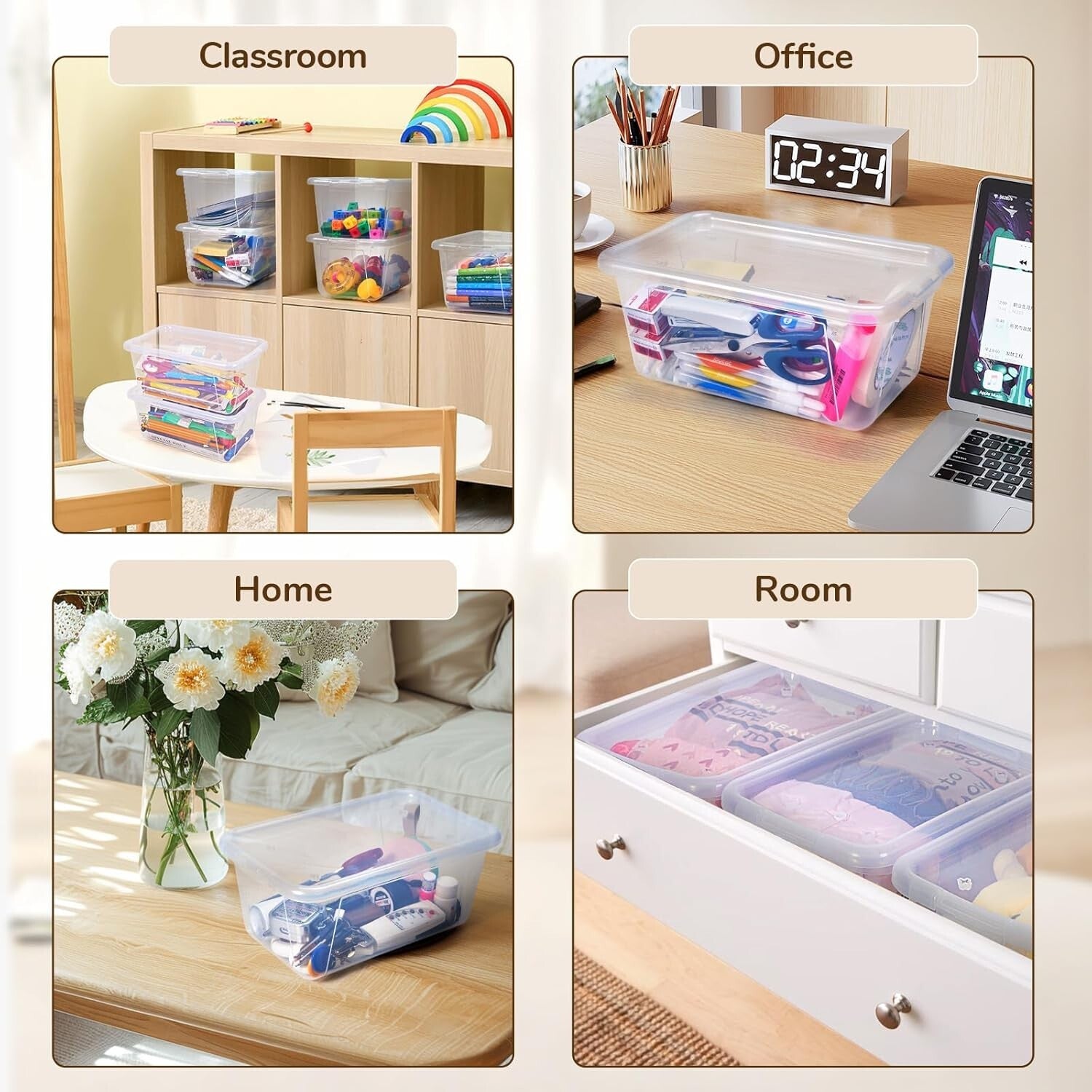 12 Pack Clear Plastic Storage Bins with Lockable Lids - Ideal for Classroom Toys