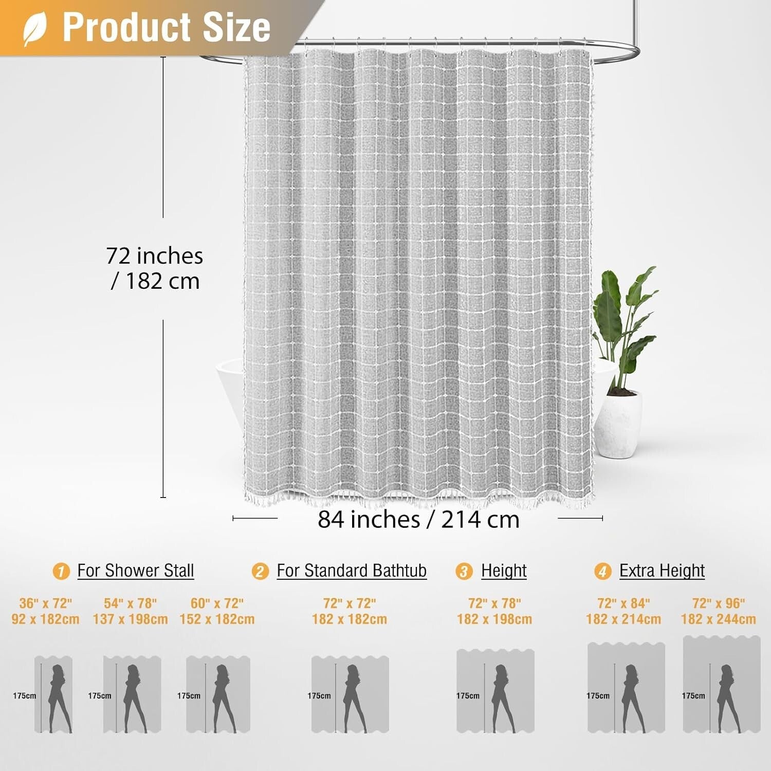 Elegant 84" x 72" Grey Shower Curtain Set - Waterproof & Wrinkle-Free Fabric
