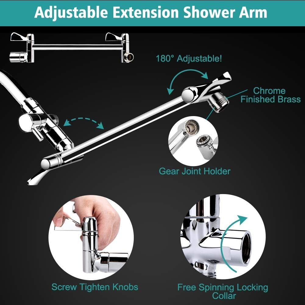 12 Inch High Pressure Rainfall Shower Head & Handheld Combo with Extension Arm
