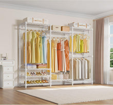 Load image into Gallery viewer, Freestanding White Closet Wardrobe Rack - Supports 890 lbs, 8 Shelves Included