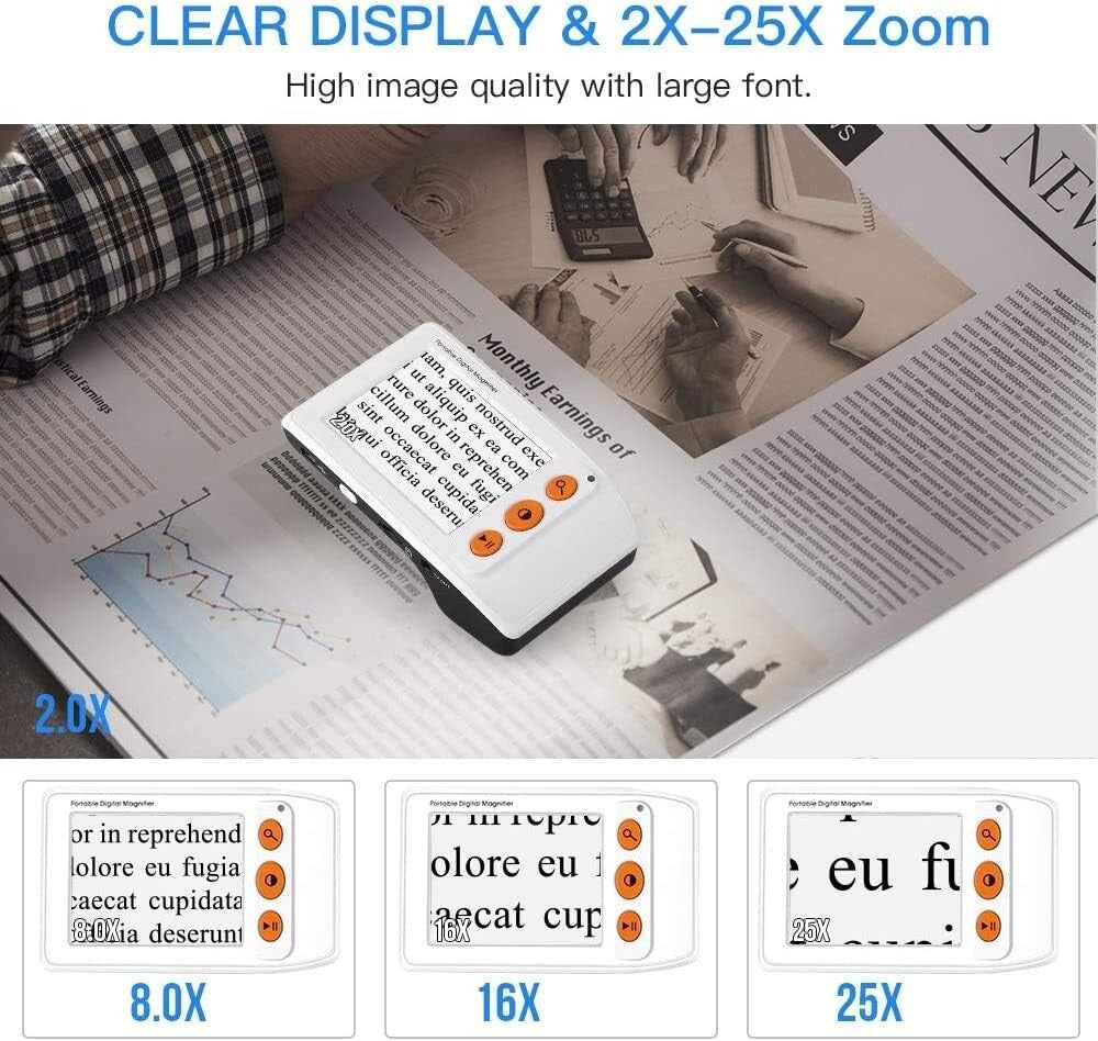 Ergonomic Digital Magnifier - Compact Design with AV Output for Larger Displays