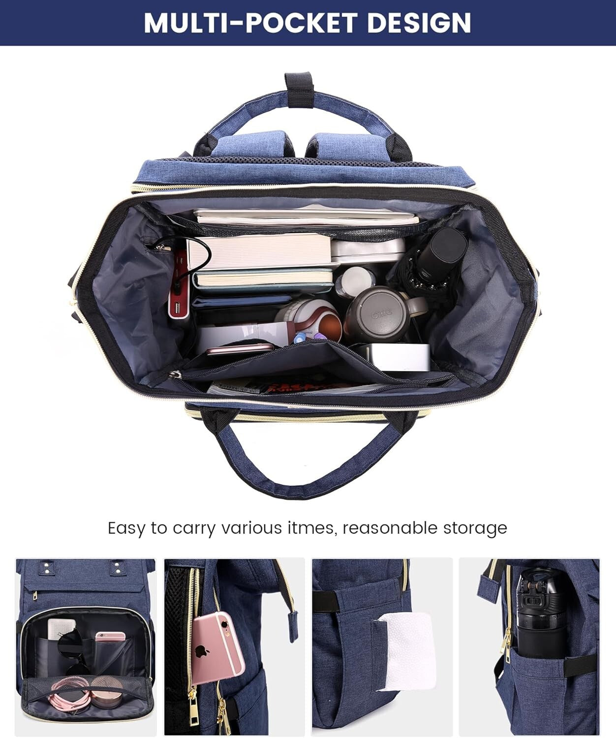 Chic Navy Backpack for Women with Doctor Bag Opening – Perfect for Work & Travel