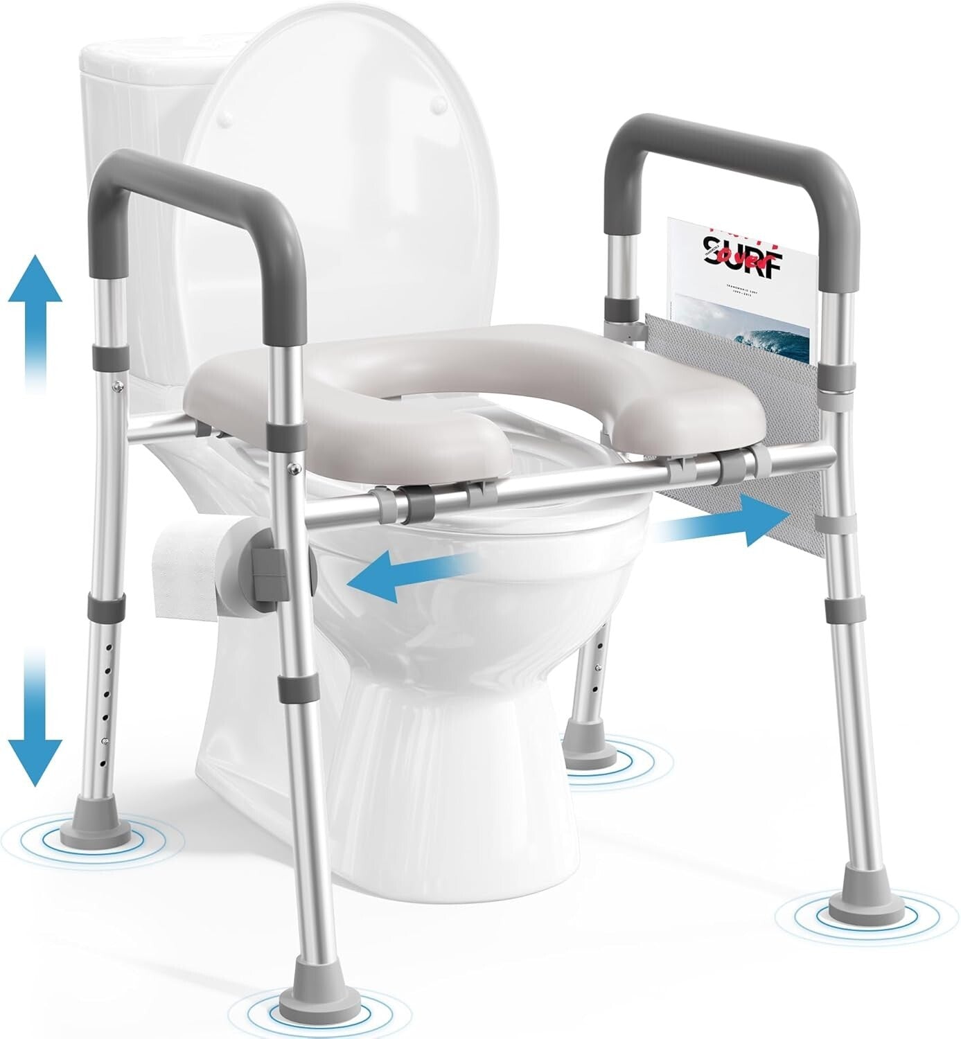 Elevated Toilet Seat Riser with Non-Slip Grip and Padded Armrests for Seniors