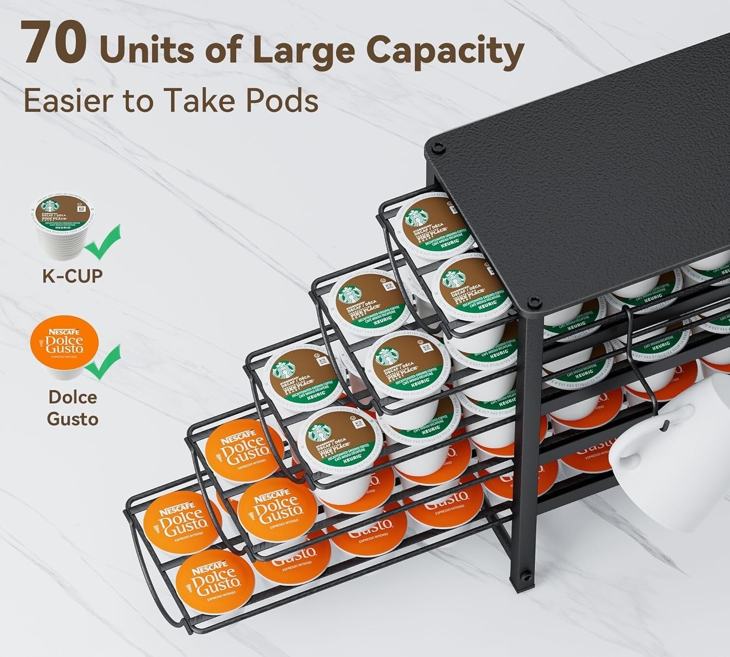 Metal Coffee Capsule Storage Drawer for 70 Pods - Space-Saving Counter Solution