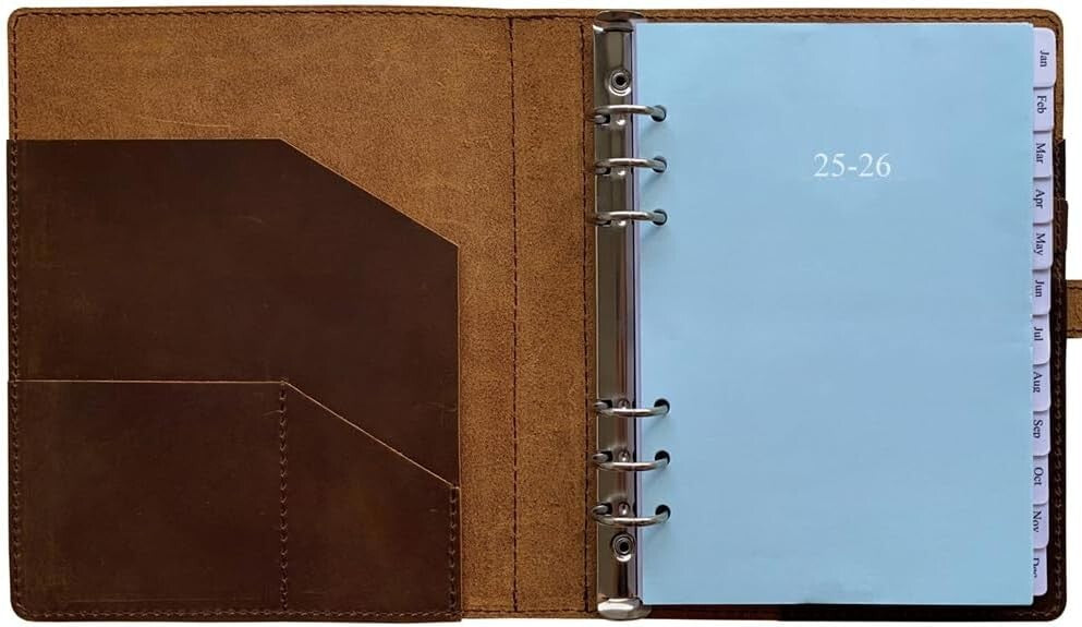 2025-2026 Leather Planner, A5 Refillable Organizer with Extra Storage Pockets