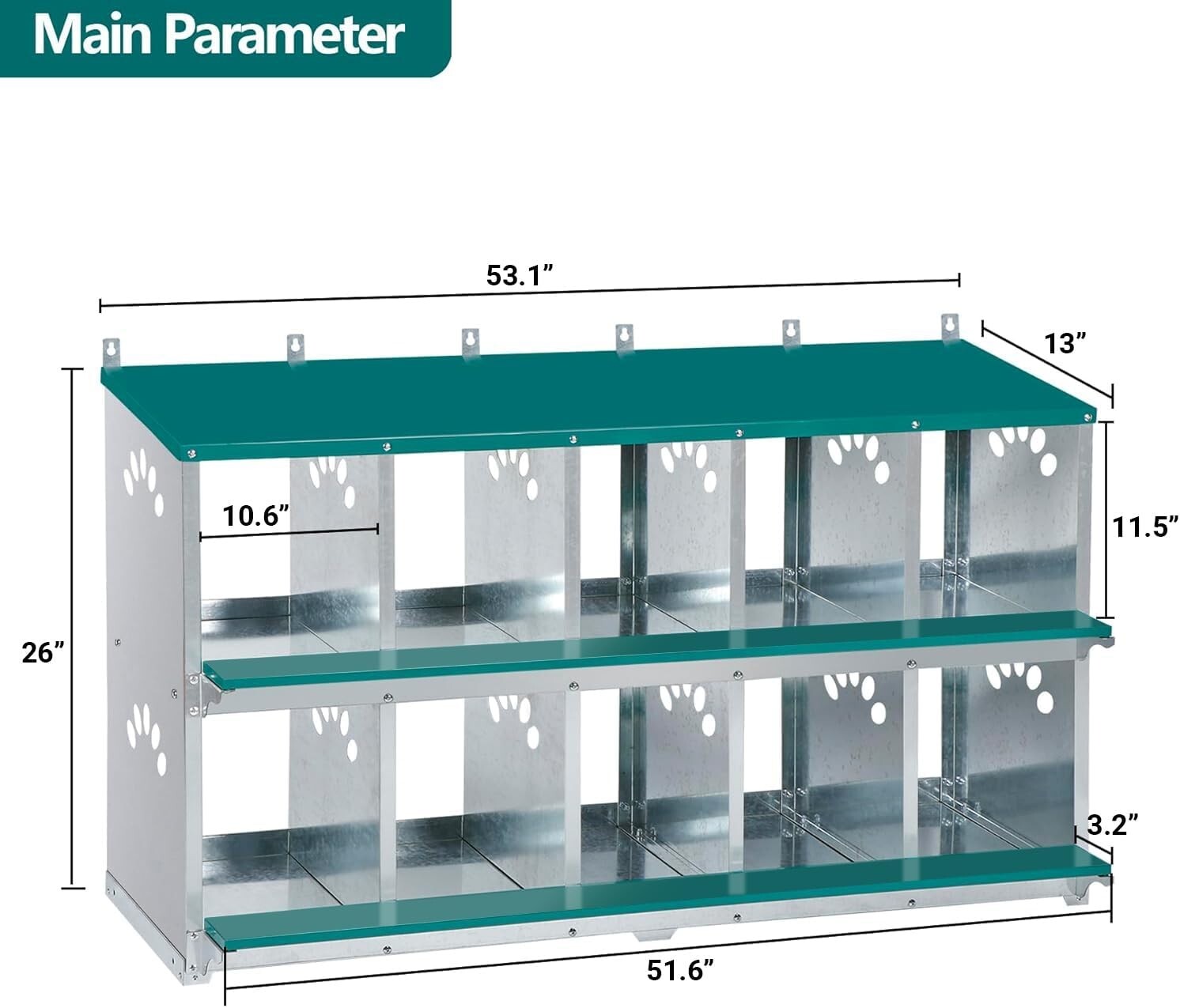 Spacious Metal Chicken Nesting Box with 10 Compartments and Ventilation
