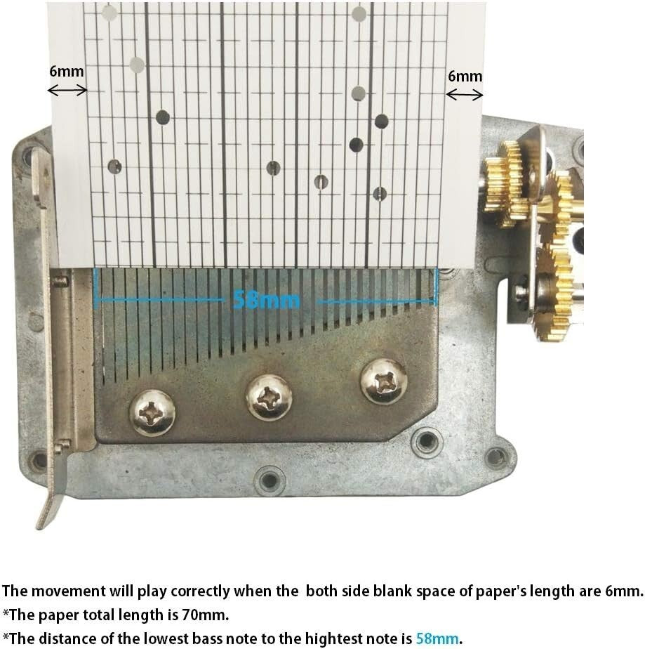 Hand Crank 30 Note Music Box Movement with Copper Gear - Perfect for DIY Lovers