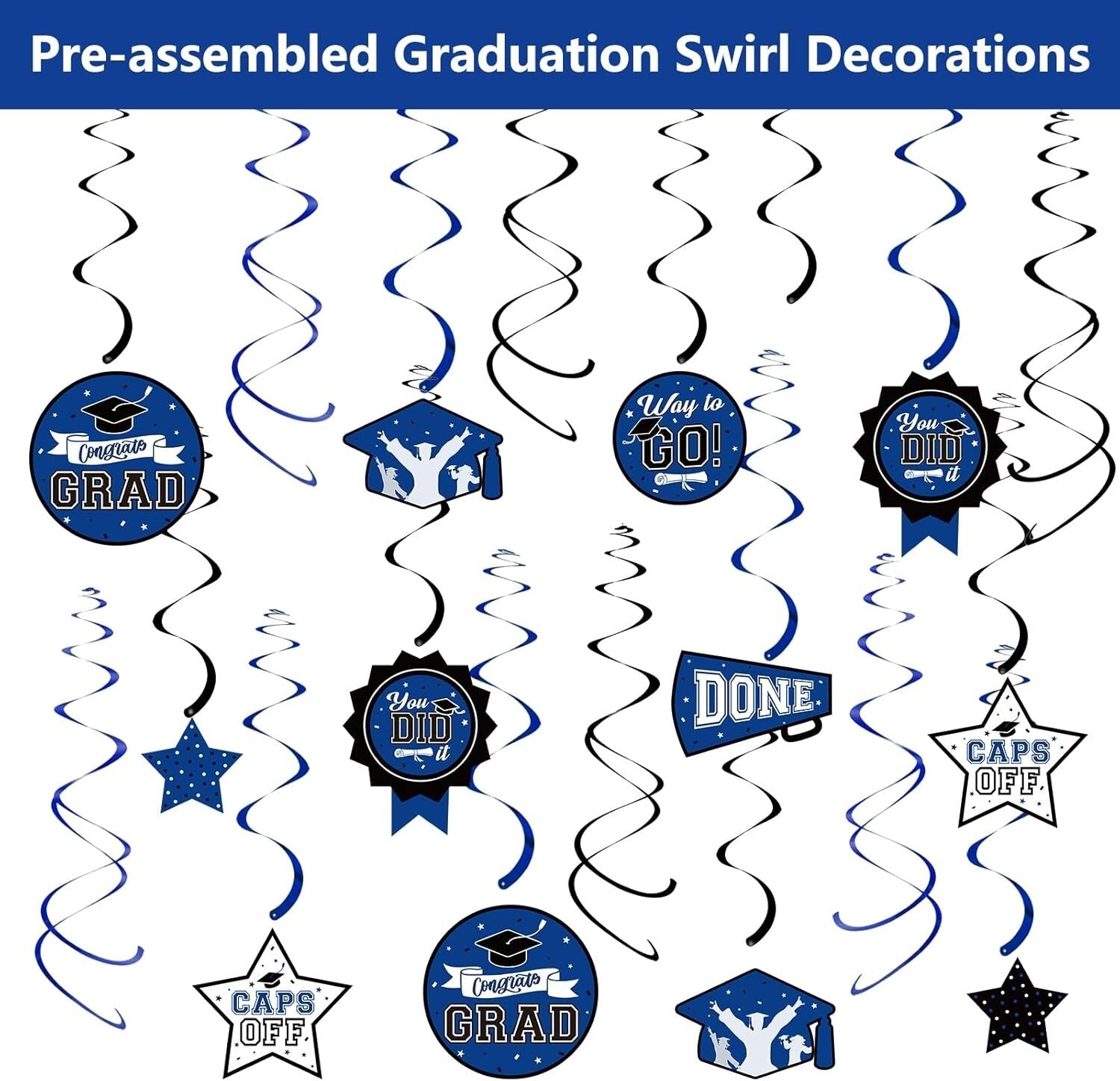 Convenient Graduation Party Supplies Set with Decor for 50 Guests - Blue