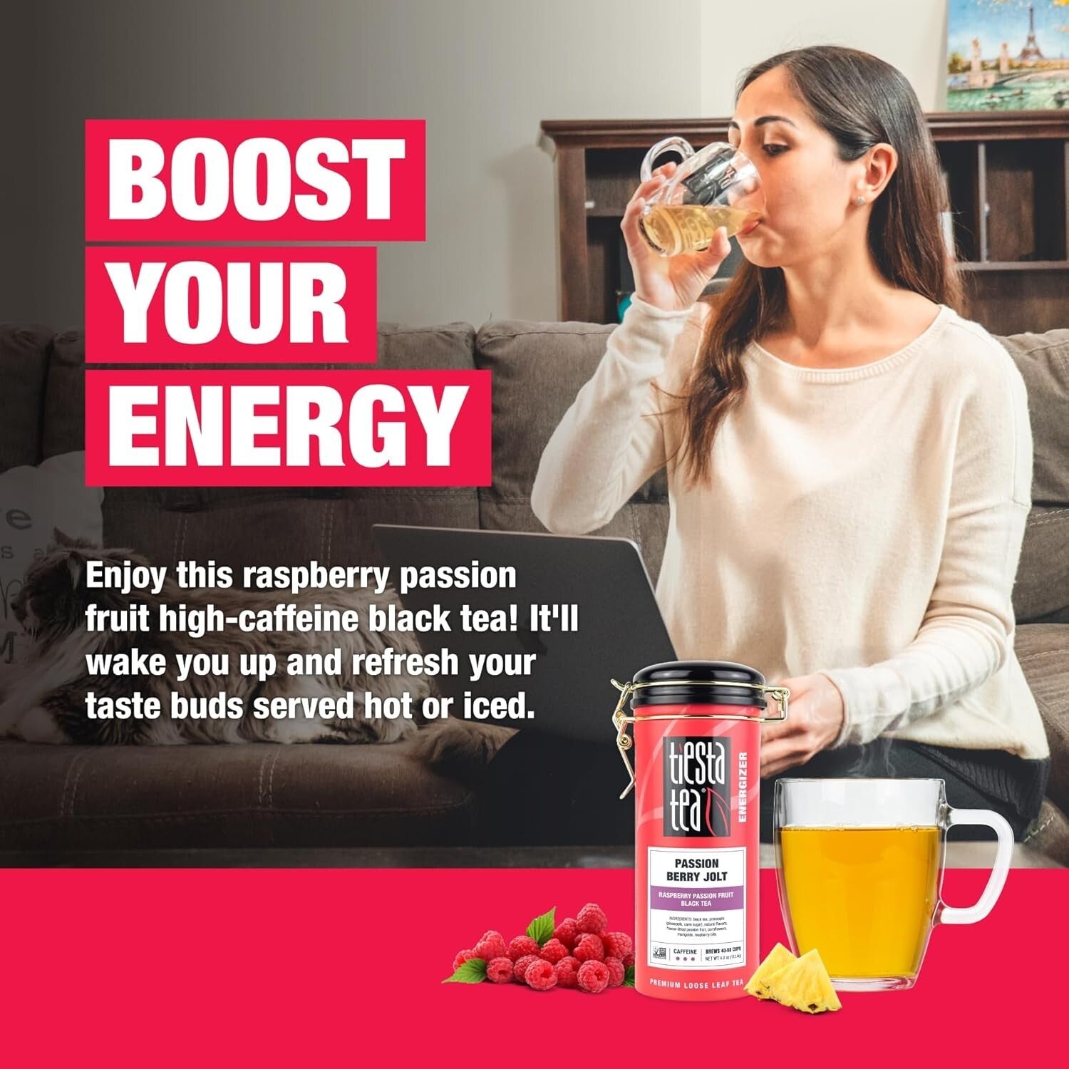 Caffeinated Raspberry Passionfruit Black Tea Blend - Perfect for Hot or Iced