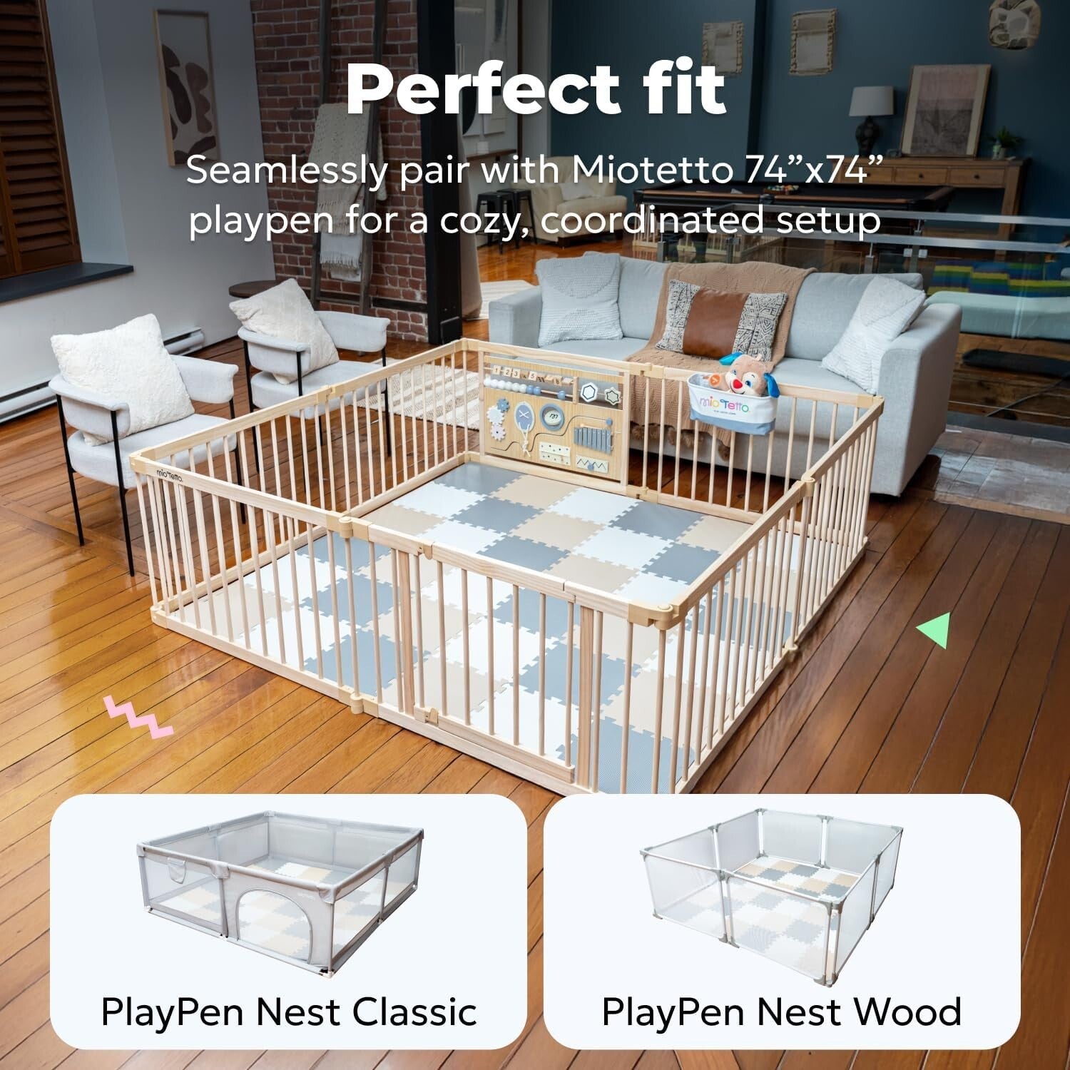 Customizable Interlocking Baby Play Mat - Non-Toxic Foam Tiles for 74x74 Playpen