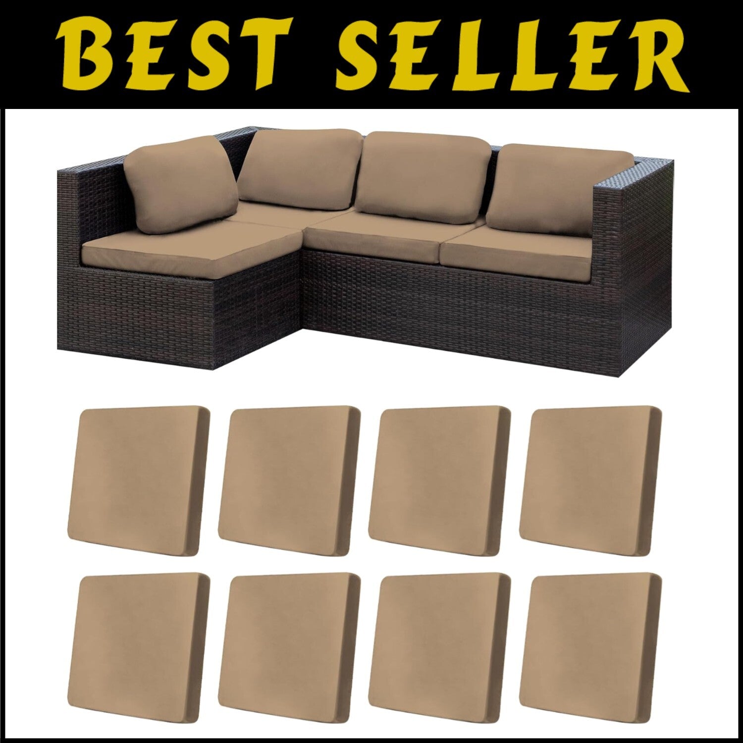 Comprehensive Protection: 8Khaki Outdoor Cushion Covers - Sofa & Chair Use