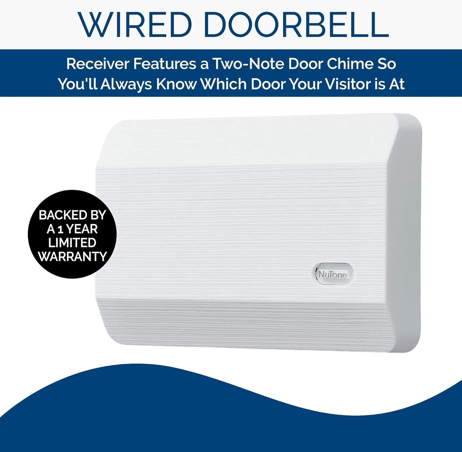 Classic White Textured Wired Doorbell with Unique Chime Tones for Two Doors