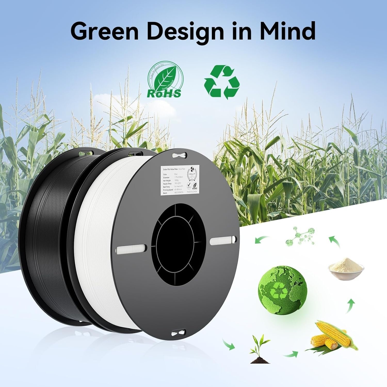 Premium 3D Printer PLA Filament 1.75mm 4KG - 4 Pack Black, Clog-Free & Accurate