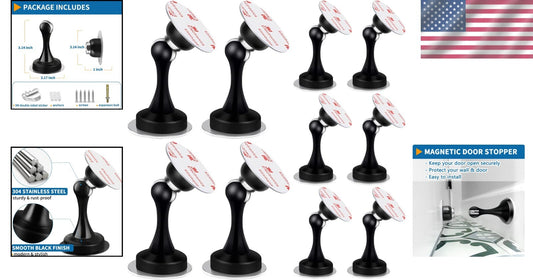 Durable Magnetic Door Stops with Adhesive Tape, 10 Pack, Effortless Installation