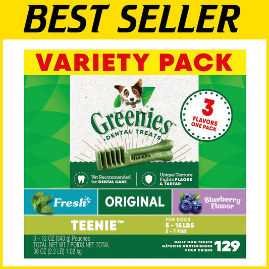 Daily Dental Care Treats for Small Dogs - 129 Pack, Original, Blueberry, Mint