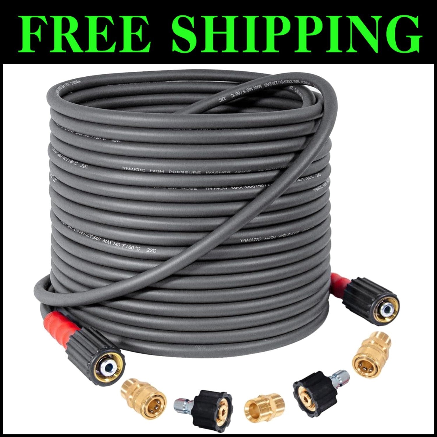 Kink Resistant 50FT Power Washer Hose - 3200 PSI, Easy Install Quick Connect