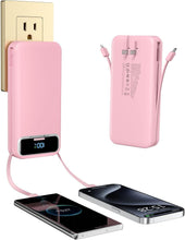Load image into Gallery viewer, Compact Pink Power Bank 20000mAh with AC Plug &amp; USB-C: Travel-Friendly Charger