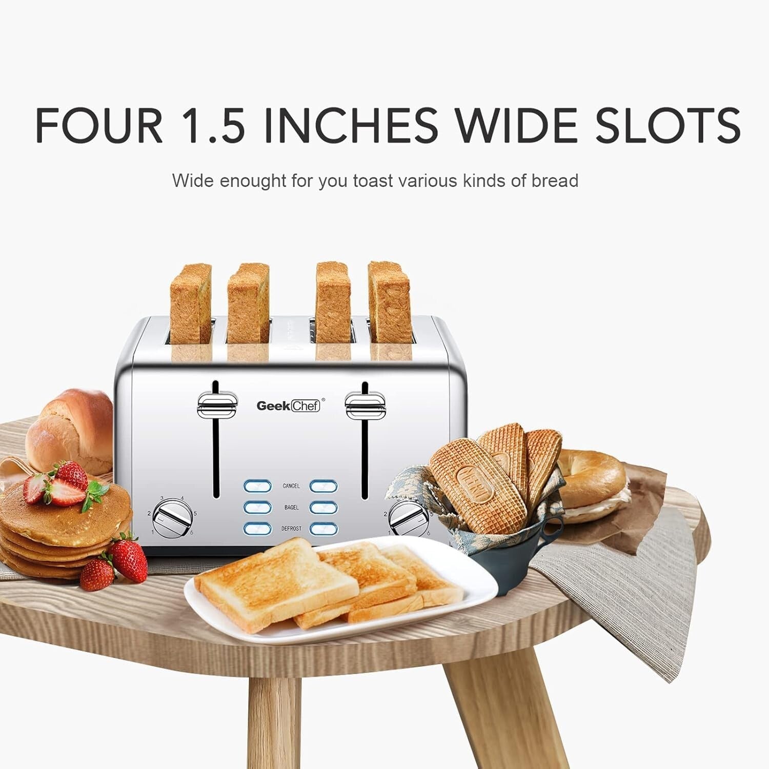 Automatic 4-Slice Stainless Steel Toaster with Removable Tray & Bagel Function