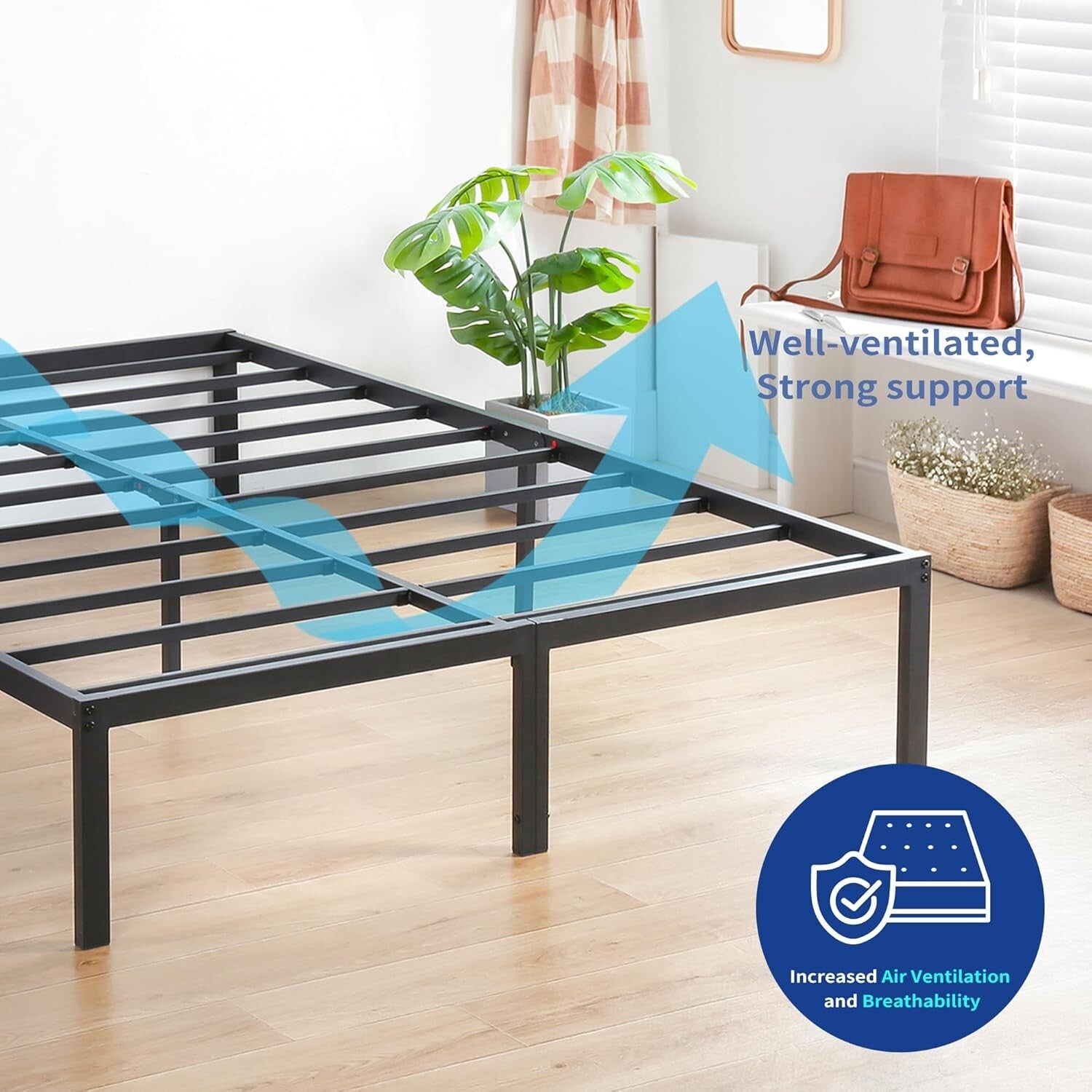 Elegant Black King Size Platform Bed Frame - 14'' Heavy Duty & Easy Assembly