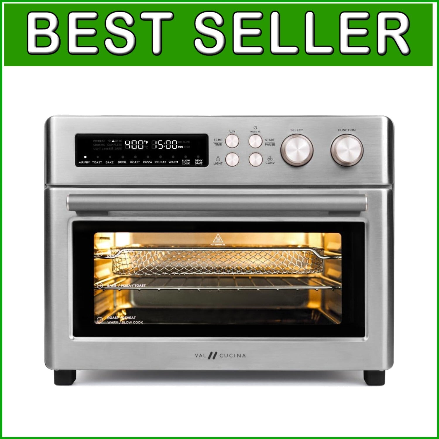 Extra Large 10-in-1 Infrared Air Fryer Toaster Oven with Brushed Steel Finish