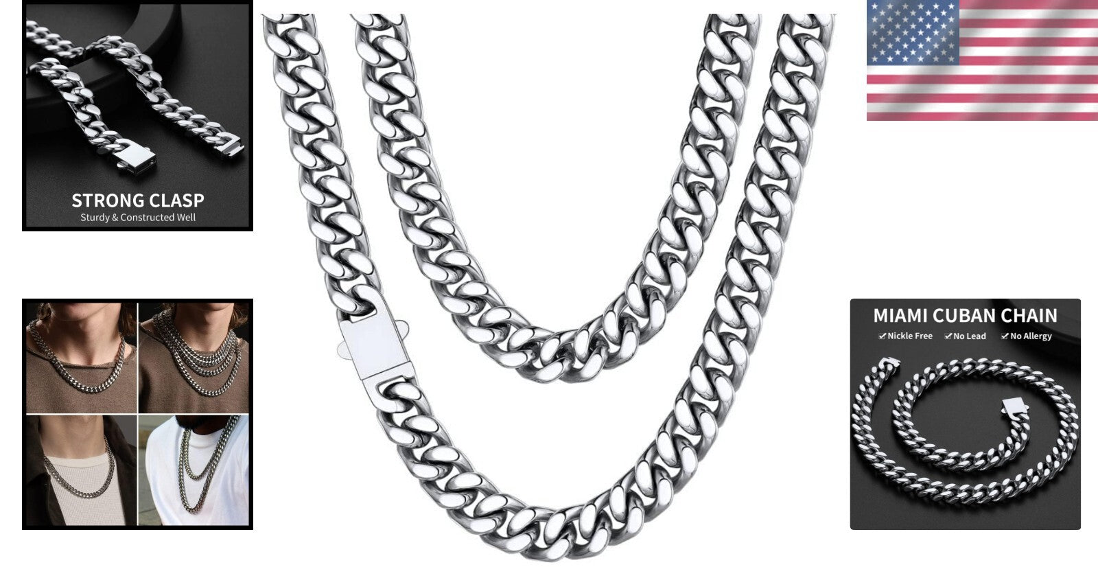 Men's Stainless Steel Cuban Link Chain - Hypoallergenic with Gift Box Included