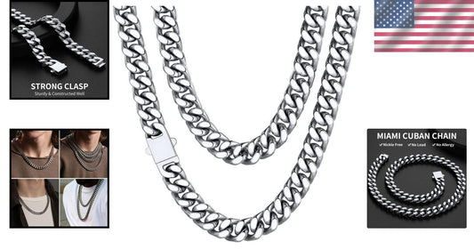 Men's Stainless Steel Cuban Link Chain - Hypoallergenic with Gift Box Included