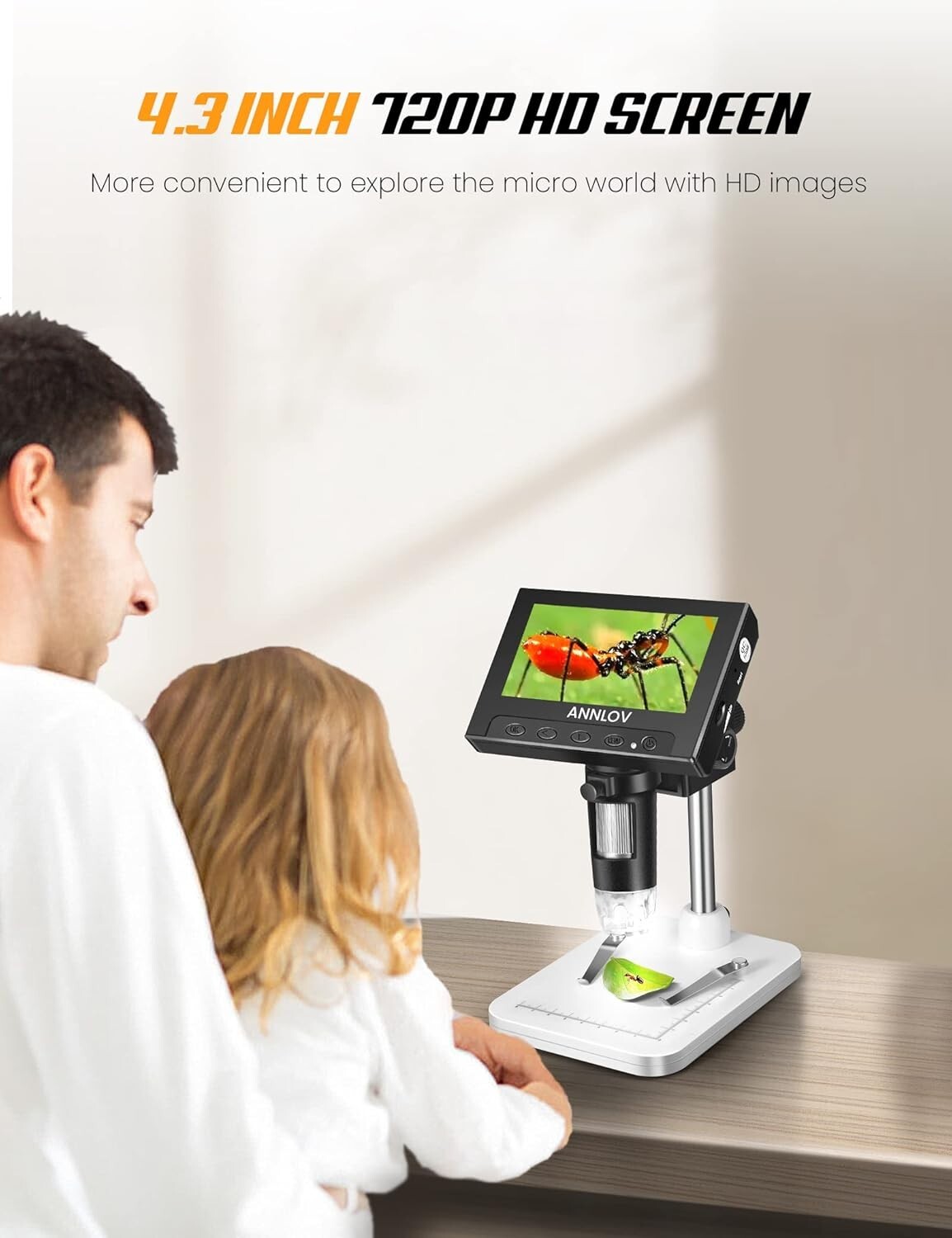 4.3-Inch LCD Digital Microscope with 50X-1000X Magnification for Coins and Pl...