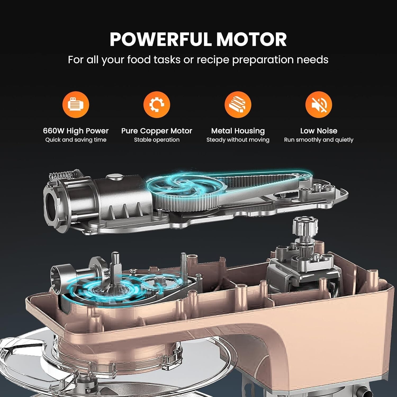 High Performance 7.5QT Electric Food Mixer - 660 Watts in Elegant Champagne