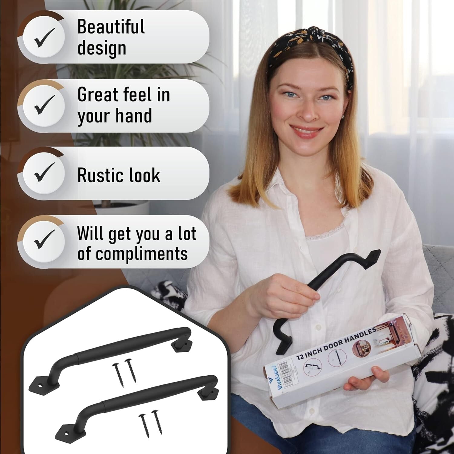 2-Pack 12-Inch Rustic Black Steel Sliding Barn Door Handles - Easy Install