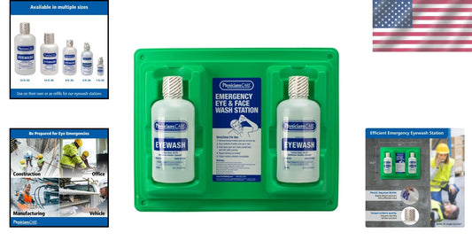 Safety Green Wall-Mountable Eyewash Station with Two 32 oz Eye Rinse Bottles