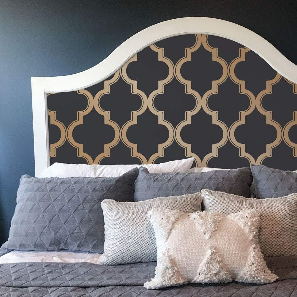 Midnight & Metallic Gold Removable Peel and Stick Trellis Wallpaper, 20.5"x16...
