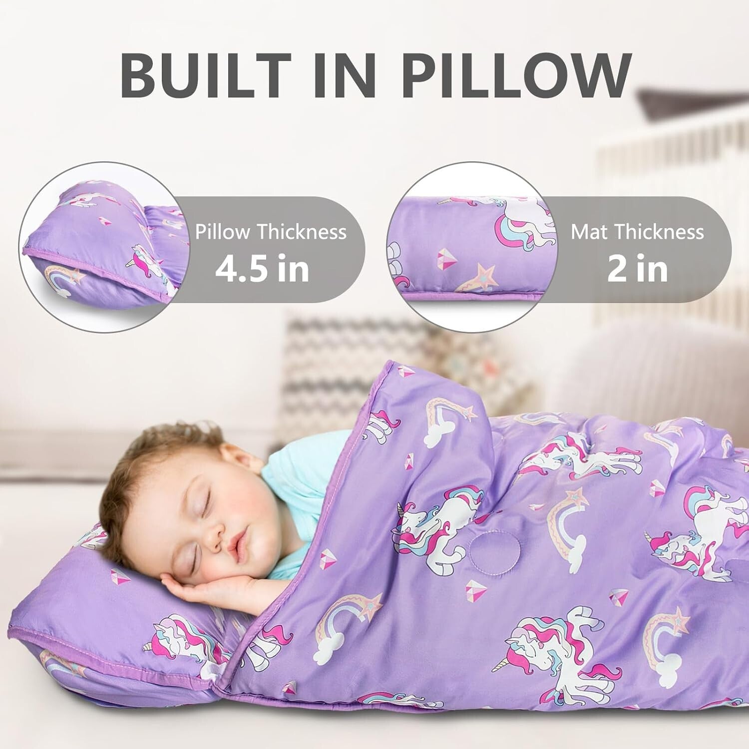 All-in-One Unicorn Sleeping Bag for Kids – Large Nap Mat with Pillow and Blanket