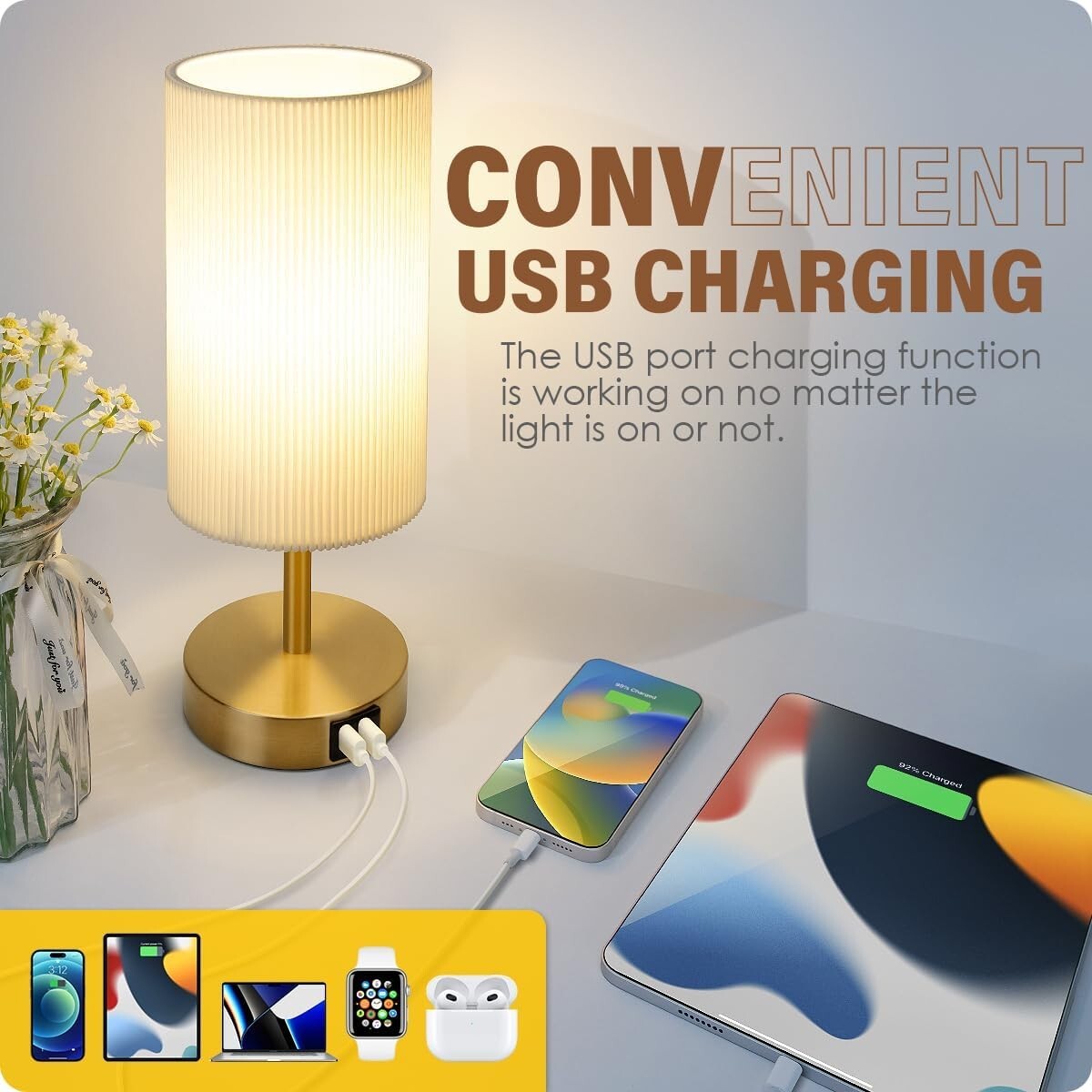 Modern Bedside Lamp Set with USB Ports - Touch Control & Dimmable Features