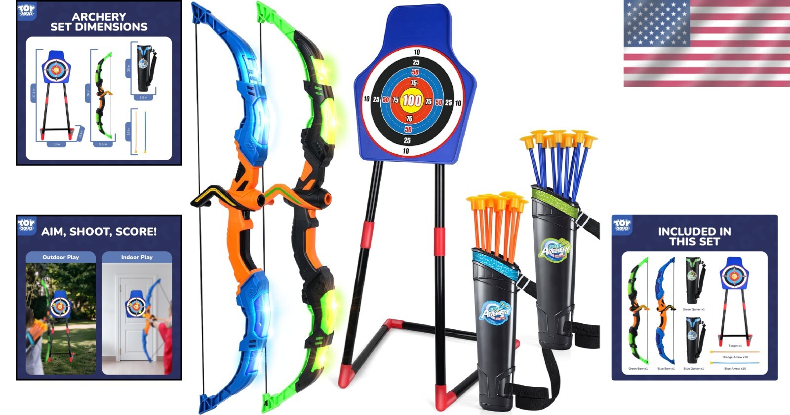 Durable LED Kids Archery Set with Quivers - Fun Outdoor Activity for Ages 5-7