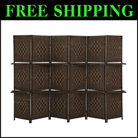 Versatile 6 Panel Wood Room Divider with Storage Shelves for Stylish Privacy