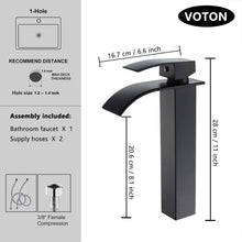 Load image into Gallery viewer, Matte Black Tall Vessel Sink with Waterfall Faucet - Modern Bathroom Elegance