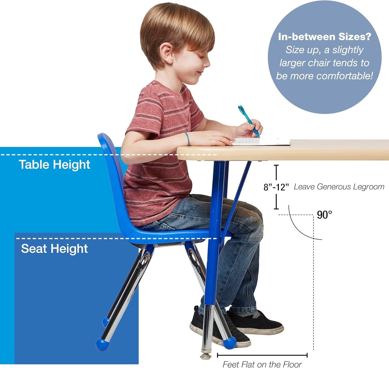 Durable 12" School Stack Chair Set - 6 Blue Seats with Smooth Ball Glides