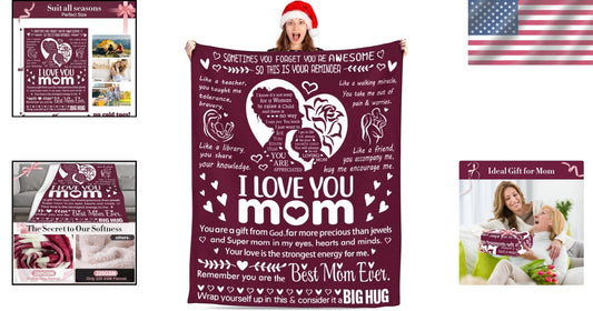 Premium I Love You Mom Blanket - Cozy, Machine Washable, Perfect for All Seasons