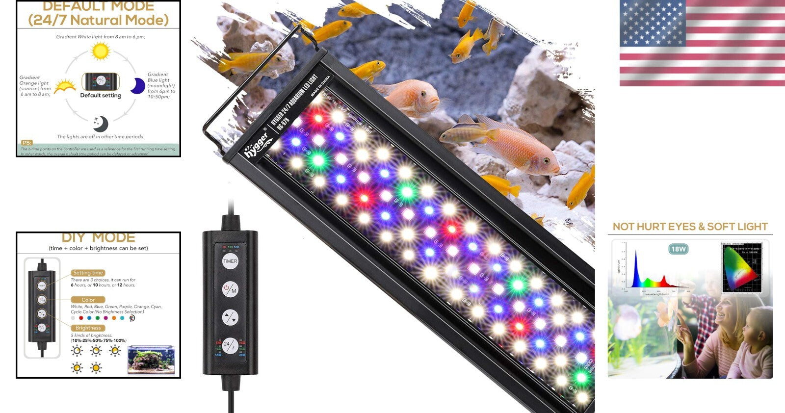 Energy Efficient 18W Aquarium Light with Waterproof Design & Timer Functions