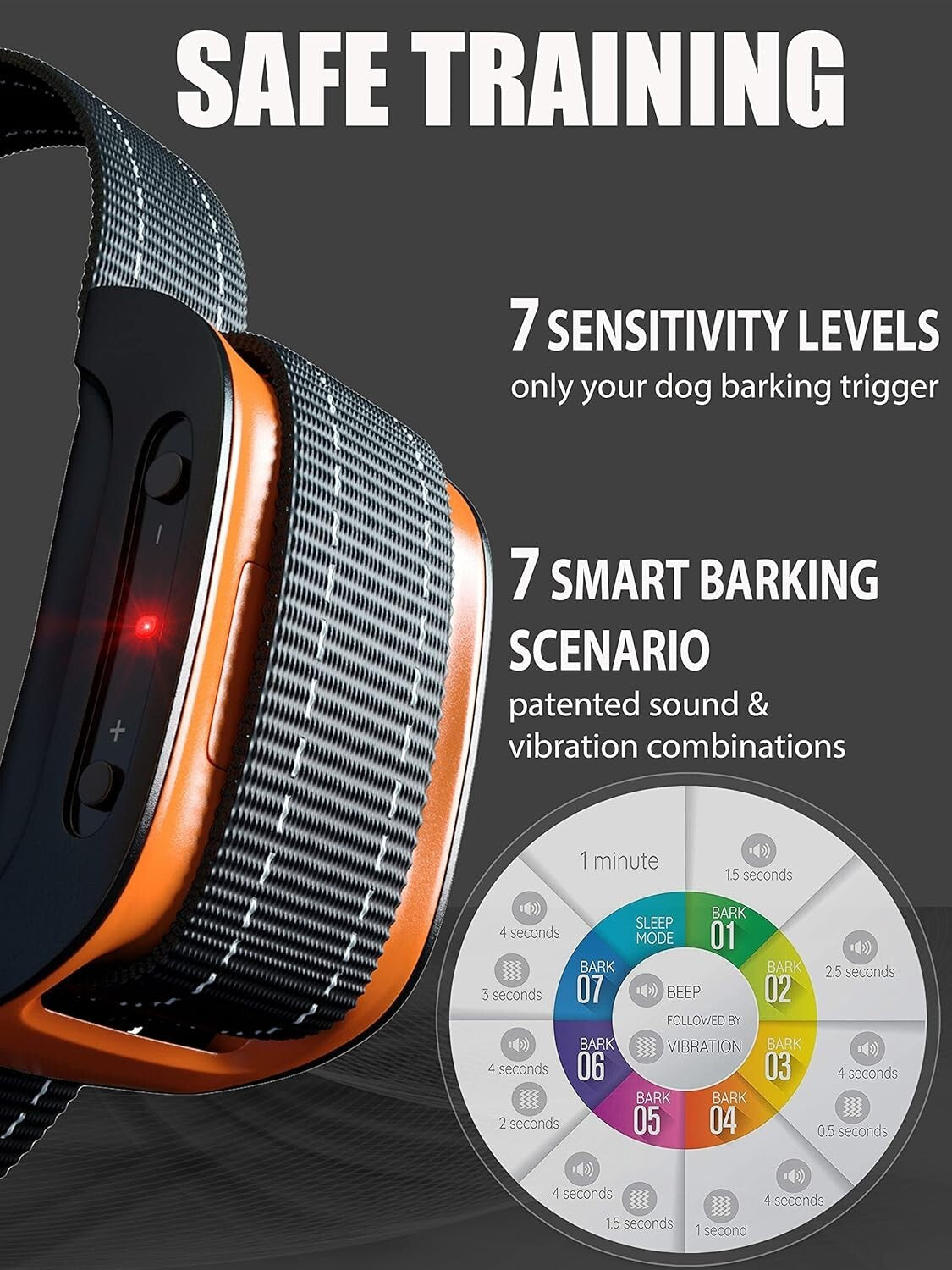 Humane No Shock Bark Collar for All Dog Sizes 5-150 lbs - Beep & Vibration