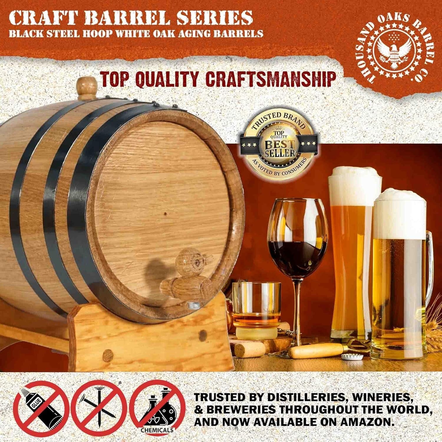 Handcrafted 2 Liter Oak Barrel & Stand for Quick Aging Cocktails & Spirits