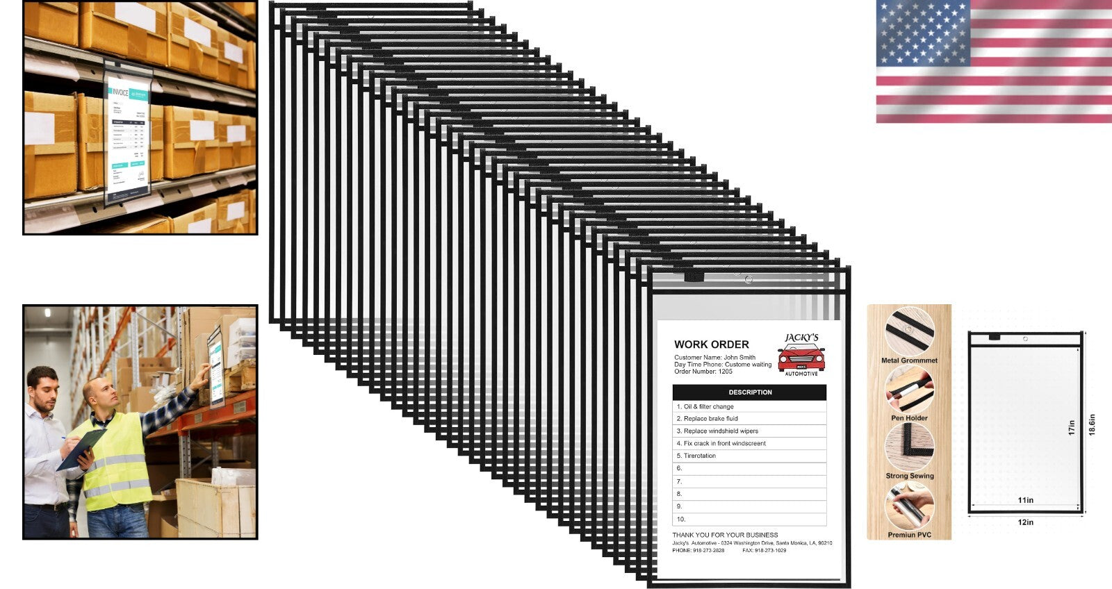 Durable Plastic Dry Erase Ticket Holders - 50 Oversized Clear Sleeves 12 x 18.6