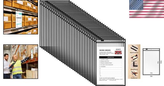 Durable Plastic Dry Erase Ticket Holders - 50 Oversized Clear Sleeves 12 x 18.6