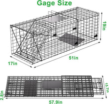 Load image into Gallery viewer, Stainless Steel Large Animal Trap - 51x19x17in for Dogs, Coyotes, Raccoons