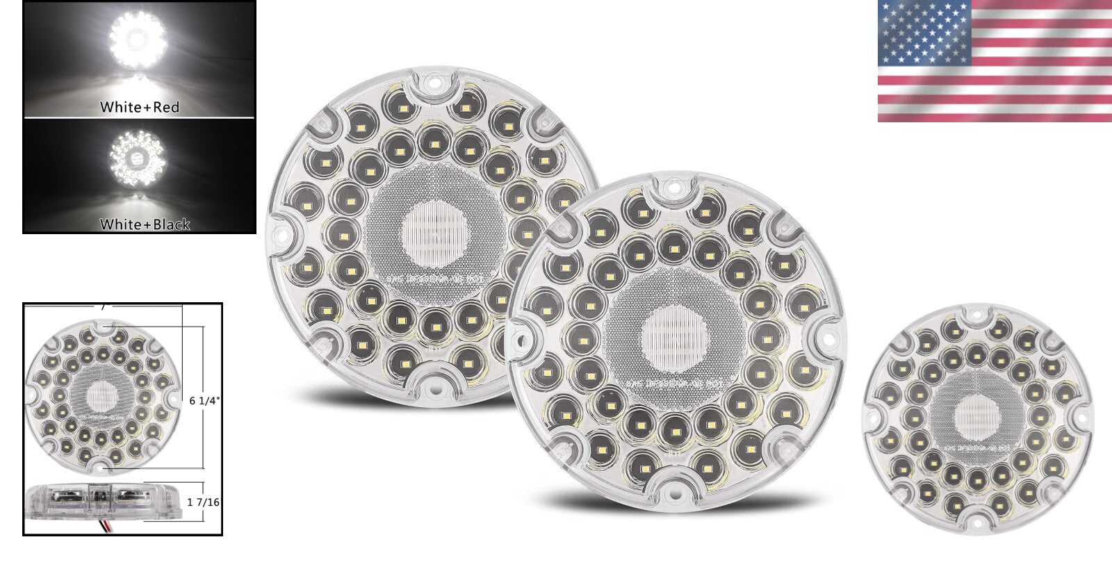 Bright 7-Inch Round LED Back-Up Lights - 36 LEDs with Reflex Lens for Vehicles